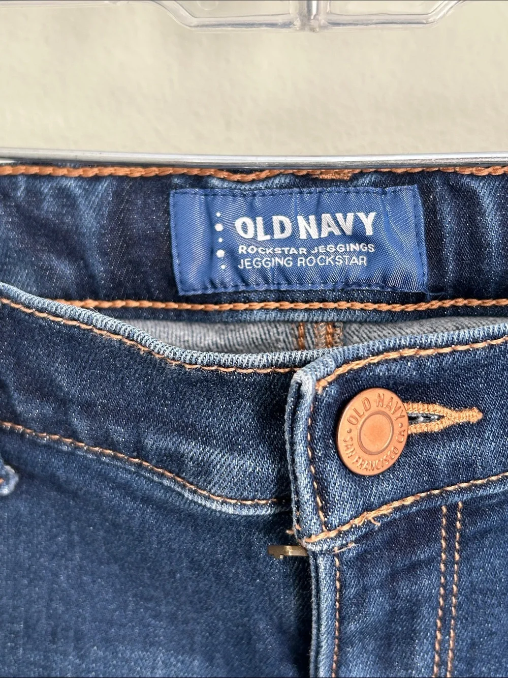 Old Navy girls Dark Blue Skinny Jeans with Red Floral Embroidery